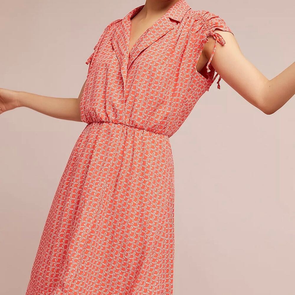 Maeve Anthropologie Carlotta Ruched Shirtdress Pullover Ruched Orange Size Small